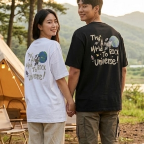 EDEN 우주 프린팅 남녀공용 오버핏 박스 빅사이즈 프린팅 티셔츠