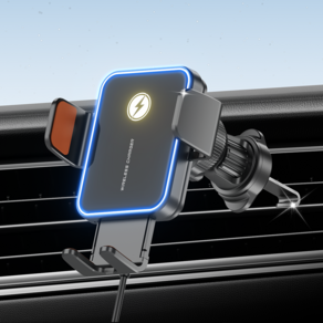 ACMEZING 차량용 고속 무선충전 휴대폰 거치대 15W 송풍구형 LED 라이트 360도 회전 자동 클램핑 CZ-19