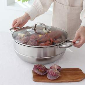 파르셀 IH 인덕션 전골냄비 찜냄비 찜기 + 내열 유리 뚜껑 세트