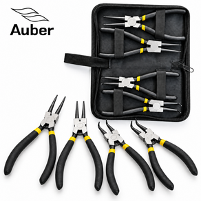 Auber 스냅링 플라이어 벌림 오므림 4종세트 내경 외경 직선형 곡선형 C링 집게 보관 파우치 포함