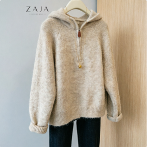 ZAJA 여성 가을 겨울 스웨터 후드 반지퍼 루즈핏 니트