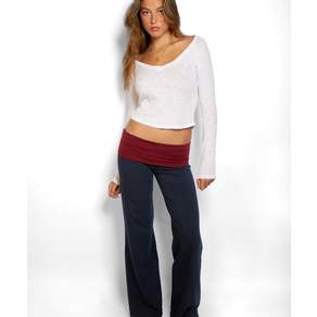 SUBDUED 섭듀드 Wide-leg Trousers with Turn-up Cuffs (BLUE STONE RED)