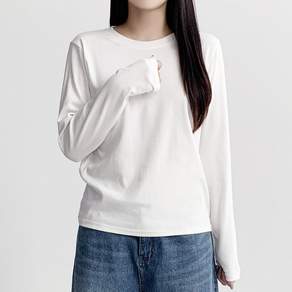 허블리 여성 베이직 면 스판 무지 라운드넥 긴팔 티셔츠 LT