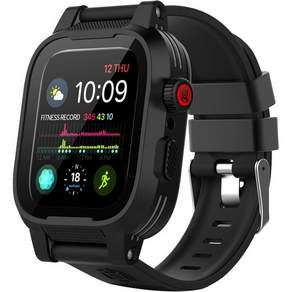 ShellBox 케이스 Apple Watch 44mm 스크린 프로텍터 방수 케이스IP68 등급 충격 방지견고한 1줄 천공 소프트 밴드 iWatch Series 654SE 블랙…