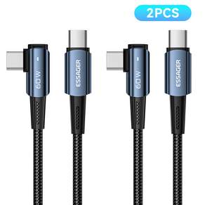 Essager PD 60W C to C타입 엘보 90도 L자형 고속충전 케이블 2개입