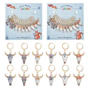 24개 합금 에나멜 소머리 펜던트 잠금 스티치 마커 304 스테인리스 스틸 걸쇠 혼합 색상 3.5cm