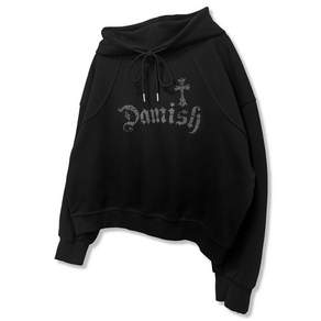 다미쉬 Gothic Cross Arch Lettering Hoodie_Black
