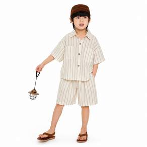 상상키즈 남아 유아 내추럴 린넨 셔츠 스트라이프 반바지 휴가룩