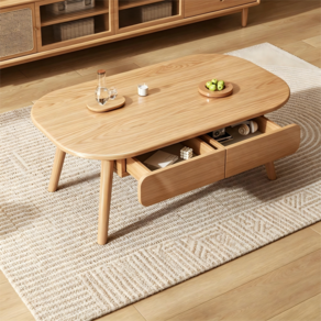 거실 가정용 원목풍 티 테이블 심플 서랍 원목 다리 티 테이블