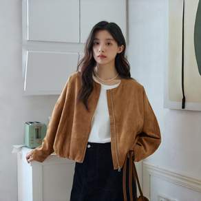 LUNATURE 여성 스웨이드 숏자켓 라운드넥 빅사이즈 간절기 코트