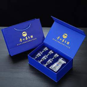 마오타이 세트 주기 고량주잔 가정용 배갈 마오타이잔세트 바이주 백자 6P 빼갈 작은 80ml-블루 6P × 6개