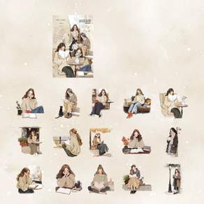 올리브파티 책읽는소녀 시리즈 감성 빈티지 인물 소녀 다꾸 스티커 30p 세트