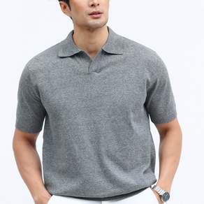글리멜로 남자 여름 무지 오픈 카라 니트 반팔 티셔츠