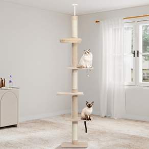 PAWZ Road 5단 대형 플러시 패브릭 심플 캣폴 천장 고정형 높이 조절 캣타워 238CM-275CM