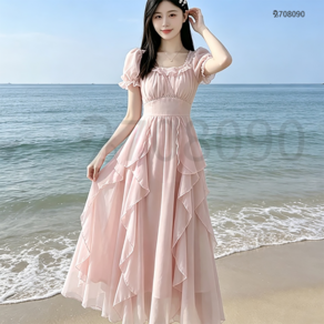 708090 여성 화이트 부드러운 롱 원피스