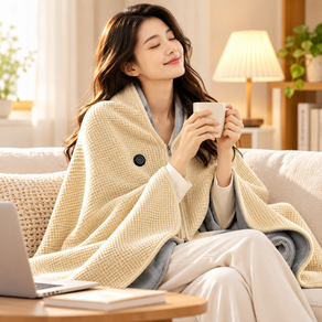 Zeekr USB 발열 숄 담요 3단 온도조절 웨어러블 어깨담요 양면 플리스 휴대용 사무실 집 소파용