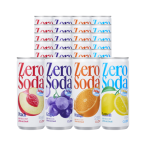 클룹 제로소다 250ml 4종 세트 (복숭아6+포도6+오렌지6+레몬6)