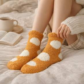 땡땡이 보온 수면양말 포근한 귀여운 (오렌지) 가정용품 선물용품 집들이용품 개업용품