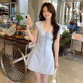 ZAJA 여성 레이스 스퀘어넥 미니원피스 슬림핏 청순 여친룩 데이트룩