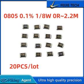 20 개/몫 0805 0.1% 25Ppm 고정밀 저항기 0Ohm1M 1R 1.2R 2R 2.49R 3.3R 4.75R 9.1R 10R 20R 30R 39R 56R 62R 75R 9