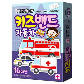 닥터헬퍼 캐릭터 키즈밴드 자동차 단독 모양 일회용 반창고 상처밴드 혼합형 16P X 6개입