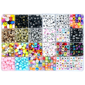 [루앤블리] DIY 24종 알파벳 이니셜 숫자 아크릴 비즈 마스크스트랩 팔찌 공예재료 1200pcs