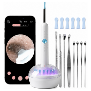 SOVI 고화질 내시경 귀이개 교체용 실리콘 팁 6개+귀 관리 도구 8종 증정 3.5mm 초슬림 소프트 팁 +LED 링 조명+카메라 방수 iOS/Android 전체 호환
