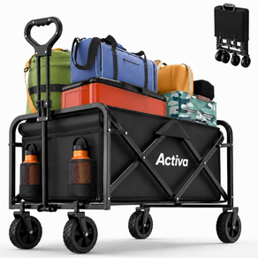 Activa 캠핑 폴딩 웨건 다용도 접이식 무음 카트, 블랙, 1개