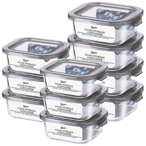 이지캡 내열유리 반찬통 세트 10p 340ml 6p+580ml 4p, 1세트, 10P 정사각340ml 6p+580ml 4p