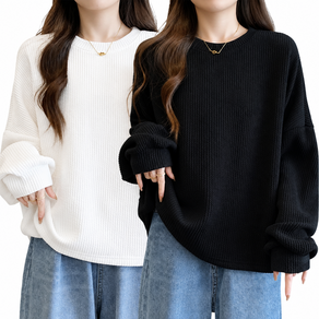 아톰닉 100kg까지 빅사이즈 1+1 여성용 가을겨울 초특가 빅사이즈 두툼한 날씬해 보이는 슬림핏 보온 긴팔 티셔츠