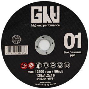 지스비 프리미엄 절단석 125mm 내경16mm 스틸스텐 겸용 핸드 그라인더날 금속 메탈 철재 GCD 05C 01 16