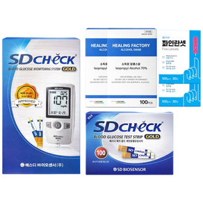 에스디 체크 골드 풀세트 (혈당측정기+시험지100매+채혈침200매+알콜솜200매)