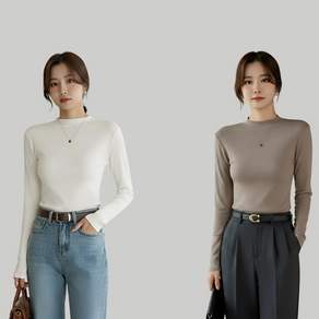 밸류그램 여성 긴팔 반목 티셔츠 슬림핏 1+1