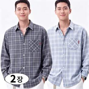 1+1 남성 체크 긴팔 셔츠 남자 셔츠 남방 루즈핏 캐주얼 남성 봄 가을 셔츠 남자 남방 긴팔 신축성 YZ-860