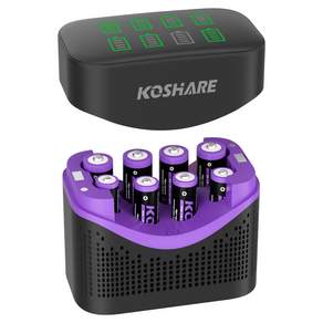 KOSHARE 스마트 8구 AA 4255mWh+AAA 1100mWh 충전기 LCD 디스플레이 1.5V 리튬배터리 충전기 건전지 포함 KO-L842C
