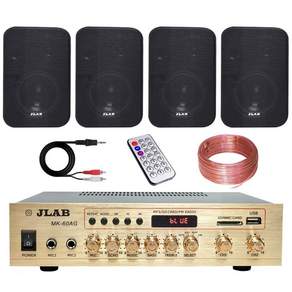 JLAB 블루투스 매장용 카페 매장 앰프 스피커 MK-60AG 4인치 블랙 4통 벽걸이 스피커 투명케이블 RCA 선