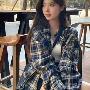 커플 루즈핏 체크 긴팔 셔츠 자외선 차단 얇은 코트