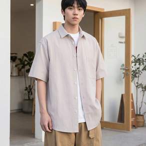 CBHV 남자 여름 냉감 오버핏 반팔 셔츠 루즈핏 아이스 실크 데일리 남방