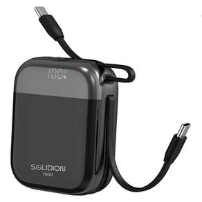 아이시 솔리디온 미니 준고체 보조배터리 10000mAh 초소형 듀얼 C타입 케이블 일체형 22.5W 고속충전 난연소재 기내반입 CCC인증