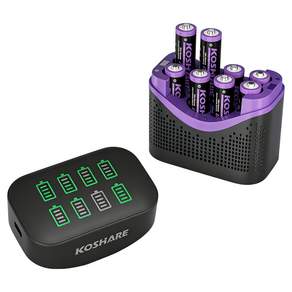 KOSHARE 스마트 8구 AA 4255mWh 충전기 LCD 디스플레이 1.5V 리튬배터리 충전기 건전지 포함 KC인증 KO-L841C