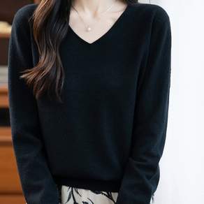 라부라카 여성 심플 브이넥 얇은 긴팔 니트티 가을 루즈핏 이너 스웨터 6컬러