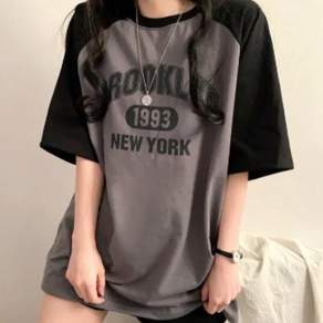 나인테일 여름 여성 캐주얼 브룩클린 나그랑 배색 박시한 오버핏 라운드넥 반팔티 4컬러