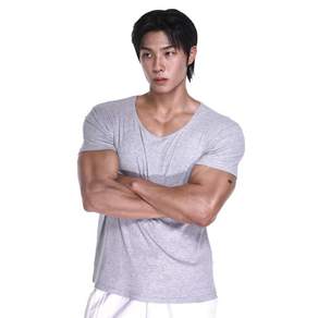 알브이디 리브드 텐셀모달 U넥 머슬핏 반팔티