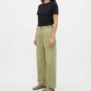 포에토 어저스트 뮤티드 올리브 팬츠 와이드 면 바지