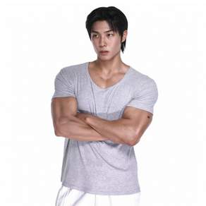 알브이디 리브드 텐셀모달 U넥 머슬핏 반팔티