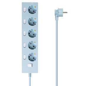 파워존 4000W 고용량 웨이브 개별스위치 과부하차단 5구 멀티탭 콘센트 50cm 1.5m 3m 5m 7m, 개별스위치 5구3m 파스텔블루, 1개