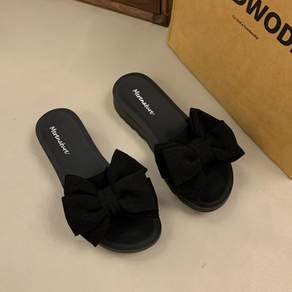 메르나뛰 왕리본 패브릭 여성 러블리 통굽 슬리퍼 4cm A012