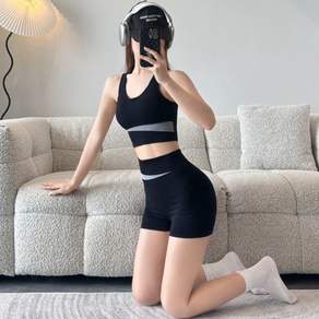 꽃소담 여성 요가복 필라테스 상하의 세트 브라탑+3부팬츠 트레이닝 세트