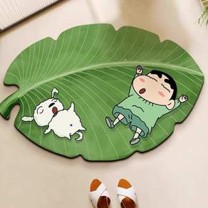 헤라혜란 짱구 발매트 방수 미끄럼방지 주방 욕실 화장실 규조토 매트 60x40cm, 짱구 희둥이 강아지 잎사귀 발매트