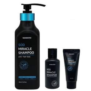 탈모 완화 기능성 나와모 샴푸 SOD 에스오디 샴푸450ml+샴푸30ml+트리트먼트30ml+케이블랙라벨 파우치